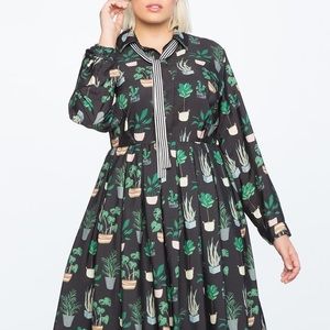 Long Sleeve Printed Fit and Flare Dress